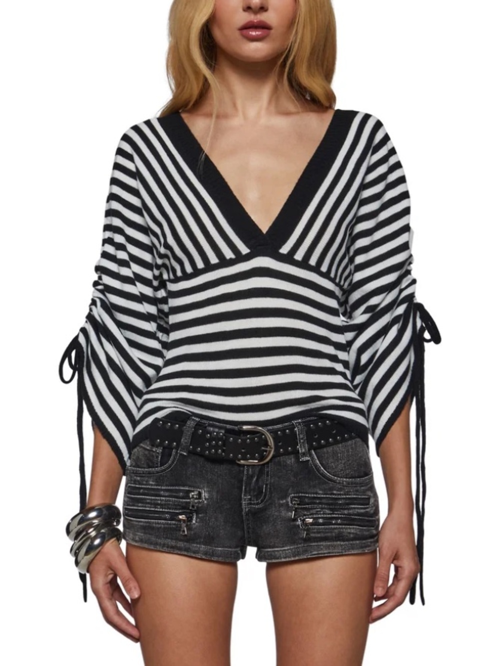NWT Dolls Kill DARCY V-NECK STRIPE SWEATER XS